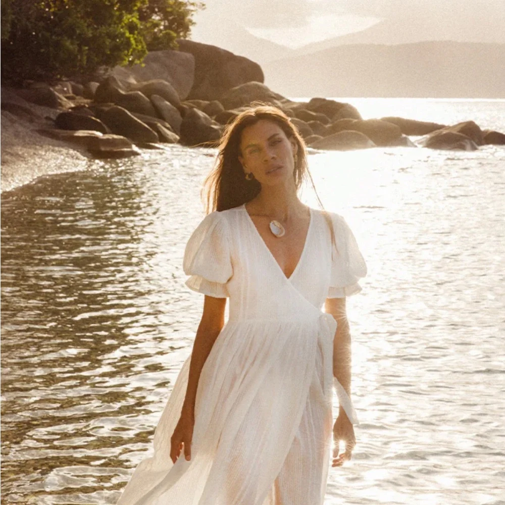 DOA UMA maxi White Wrap Dress - Picture 1 of 9